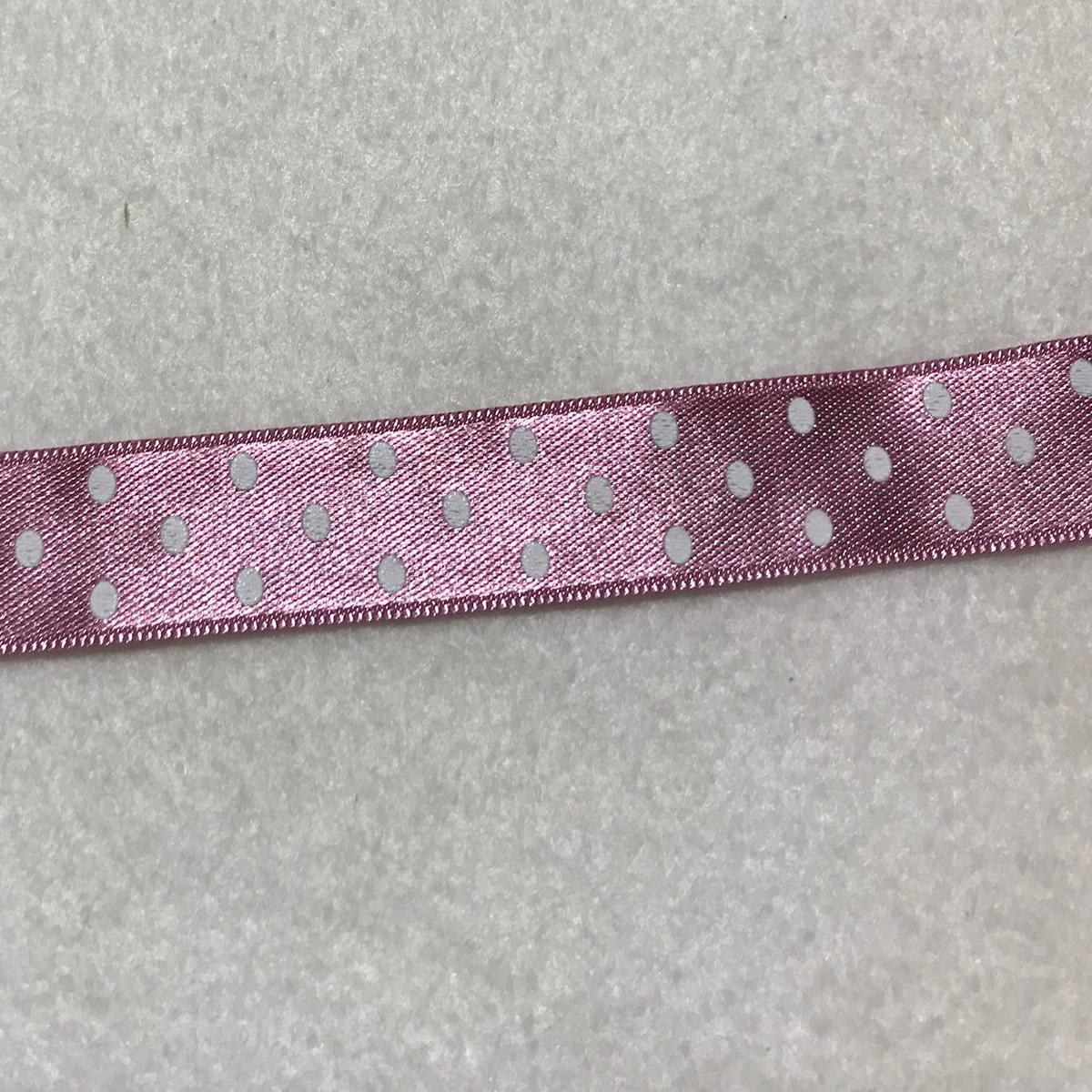 Double Sided Polka Dot Satin Ribbon Trim Made in France 9/16" wide (9 Colors to choose from) - Dusty Rose With White