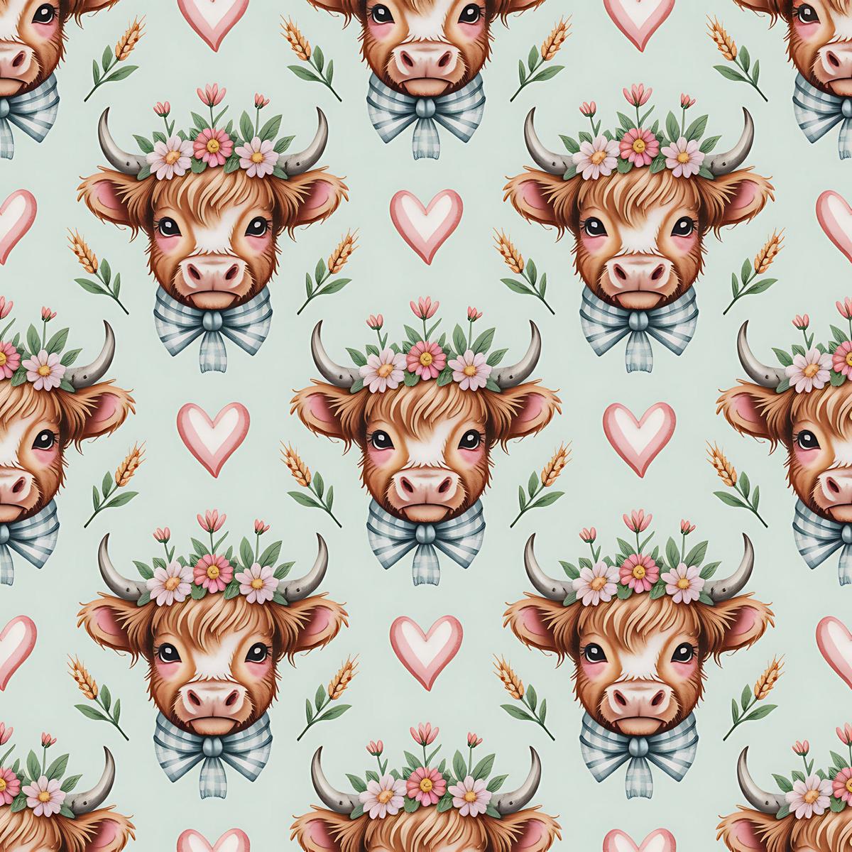 Highland Cow Heads Pattern 3 Quilting Cotton Fabric