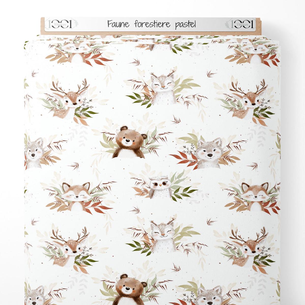 Tissu - Faune forestire pastel