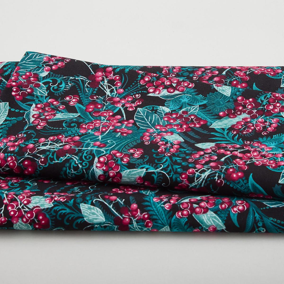Winterberry Floral - Glistening Berries Black 2 Yard Cut