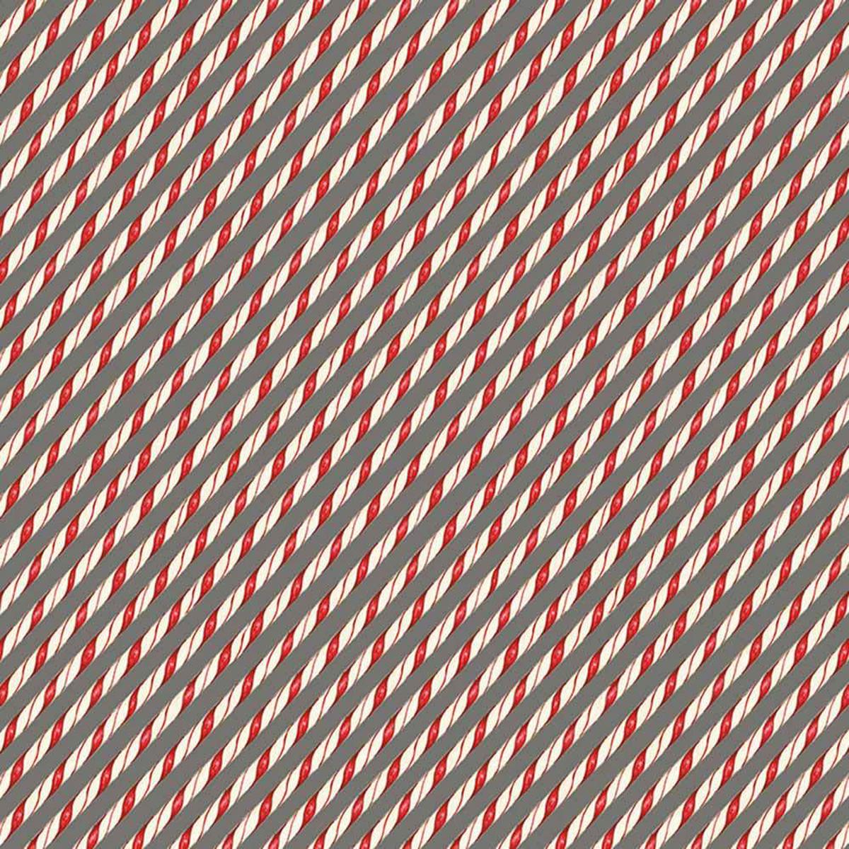 Windham Fabrics - A Very Terri Christmas by Terri Degenkolb - Candy Cane Stripe - Grey - Yardage