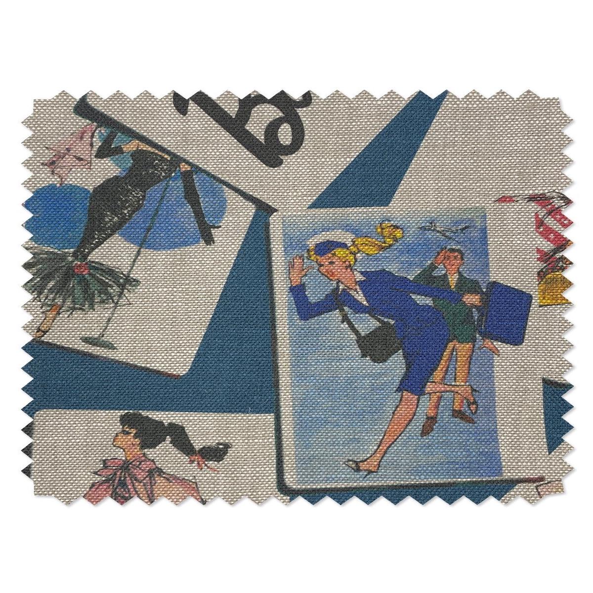 'Barbie Trading Cards' Flax Linen Fabric by Barbie - Cadet Blue