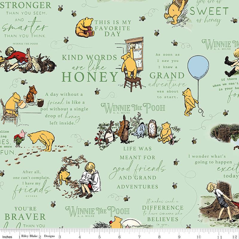 Winnie the Pooh Quilt Fabric - Main Scenic in Green - C17000-GREEN