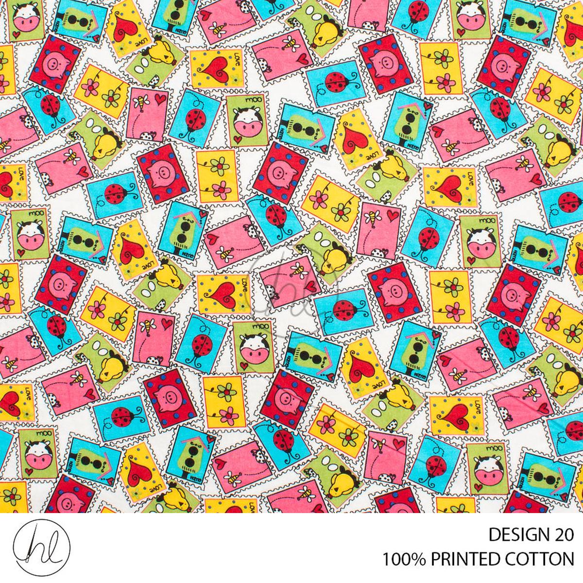 LOVE STAMP PRINTED FABRIC 140CM WHITE ROLL ROLL 001