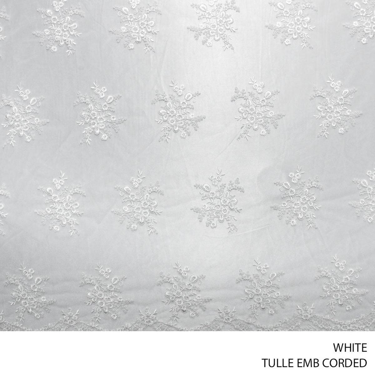 TULLE EMB CORDED FABRIC 150CM WHITE ROLL ROLL 001