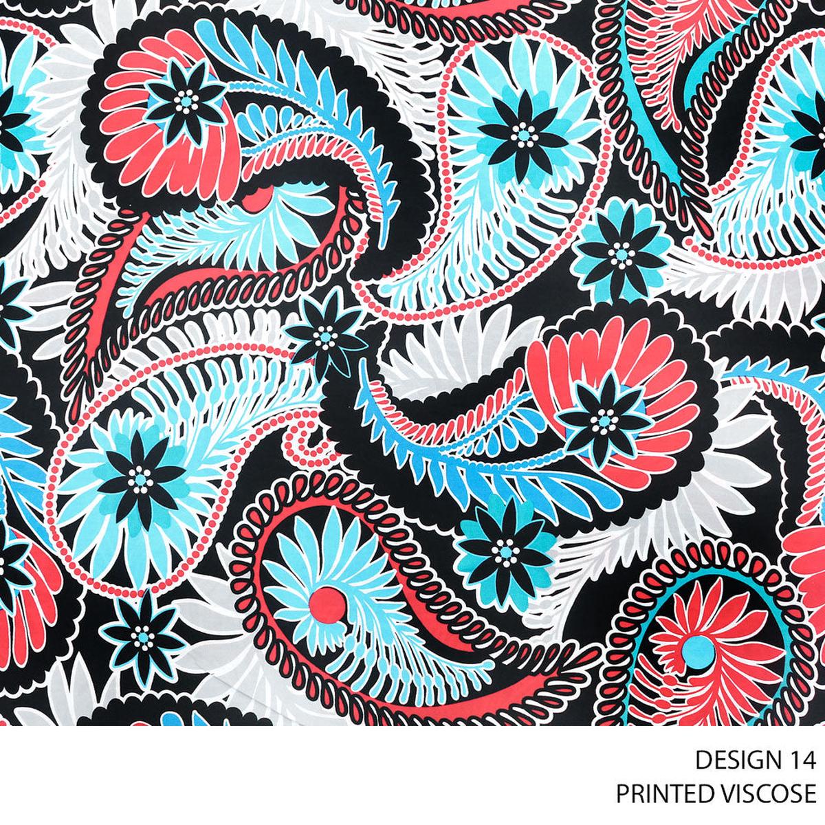 VISCOSE PRINTED FABRIC 140CM TURQUOISE ROLL ROLL 001