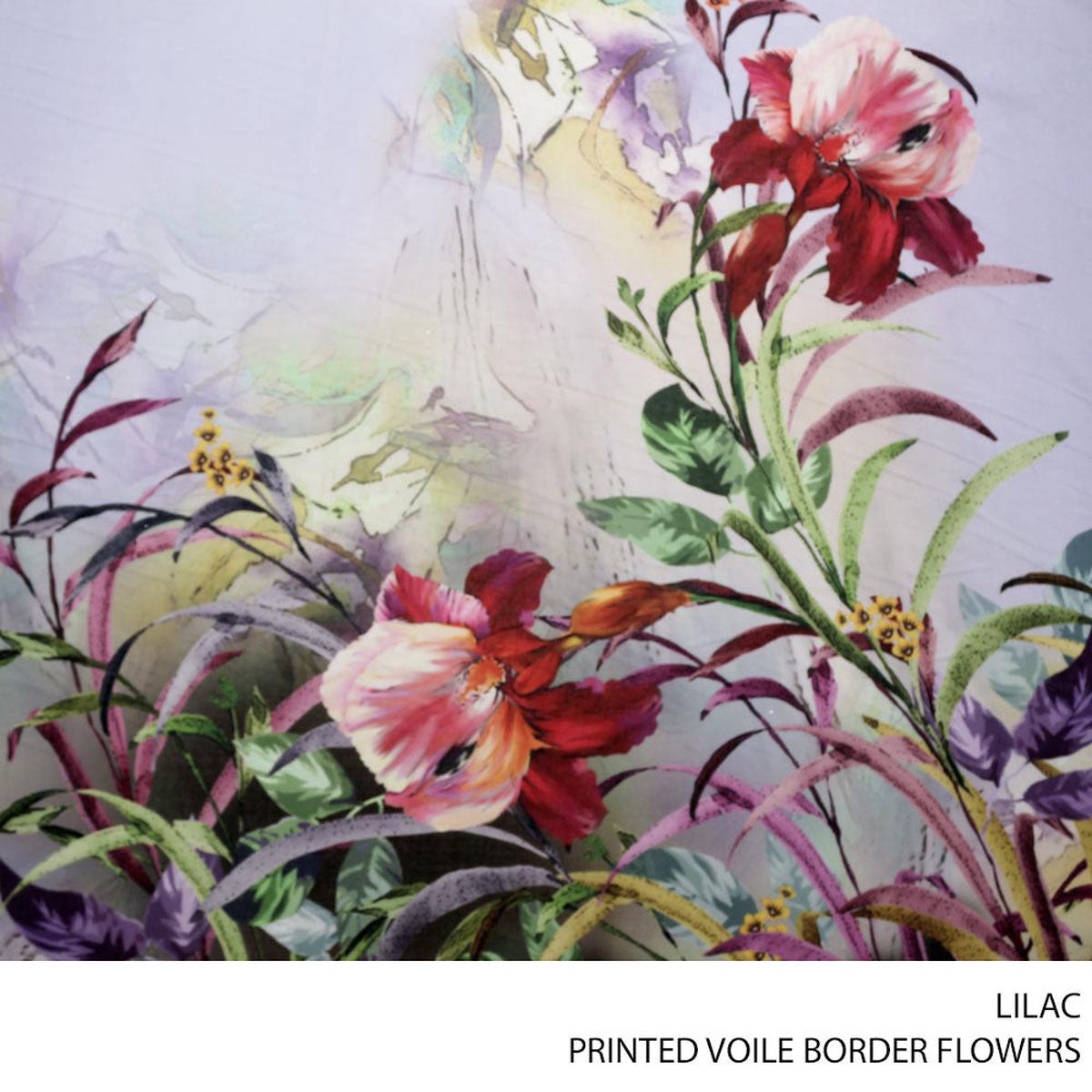 VOILE PRT BORDER FLOWERS FABRIC LILAC ROLL ROLL 001
