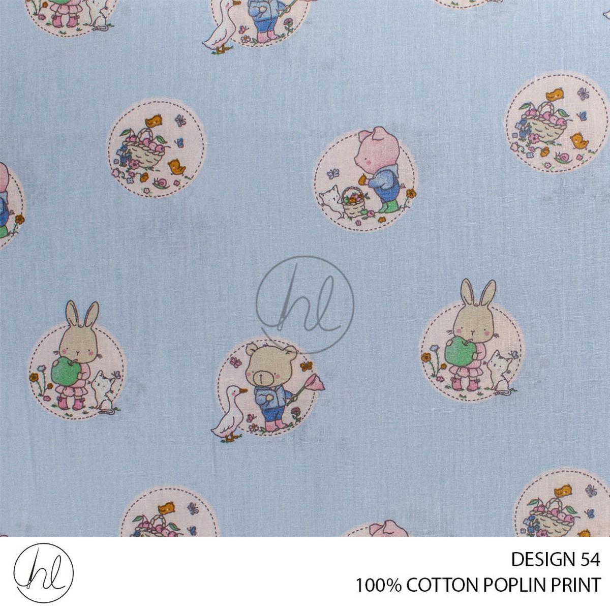 100% PRINTED COTTON POPLIN PER M DESIGN 54 BABY BLUE 150CM WIDE