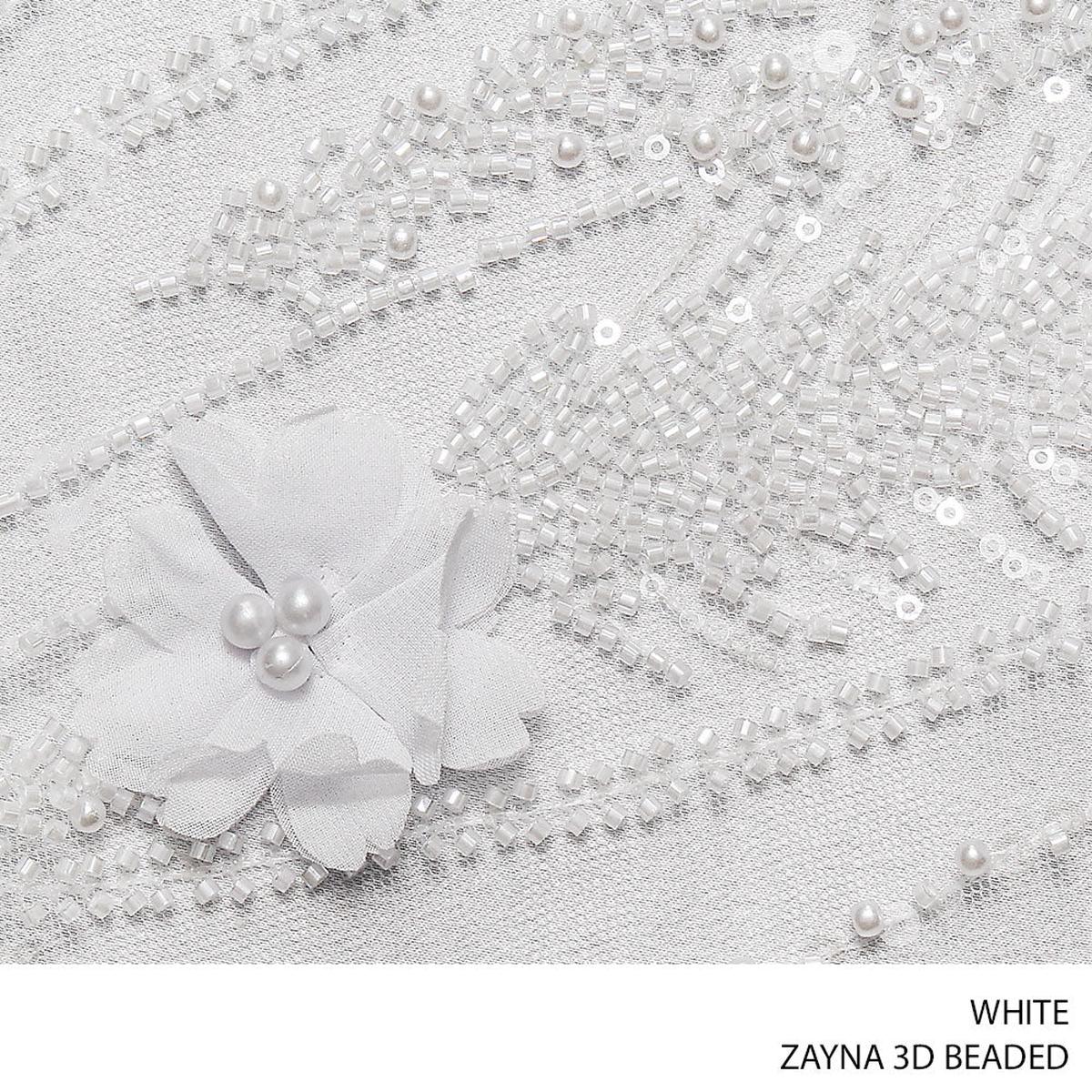 ZAYNA 3D BEADED FABRIC 140CM WHITE ROLL ROLL 001