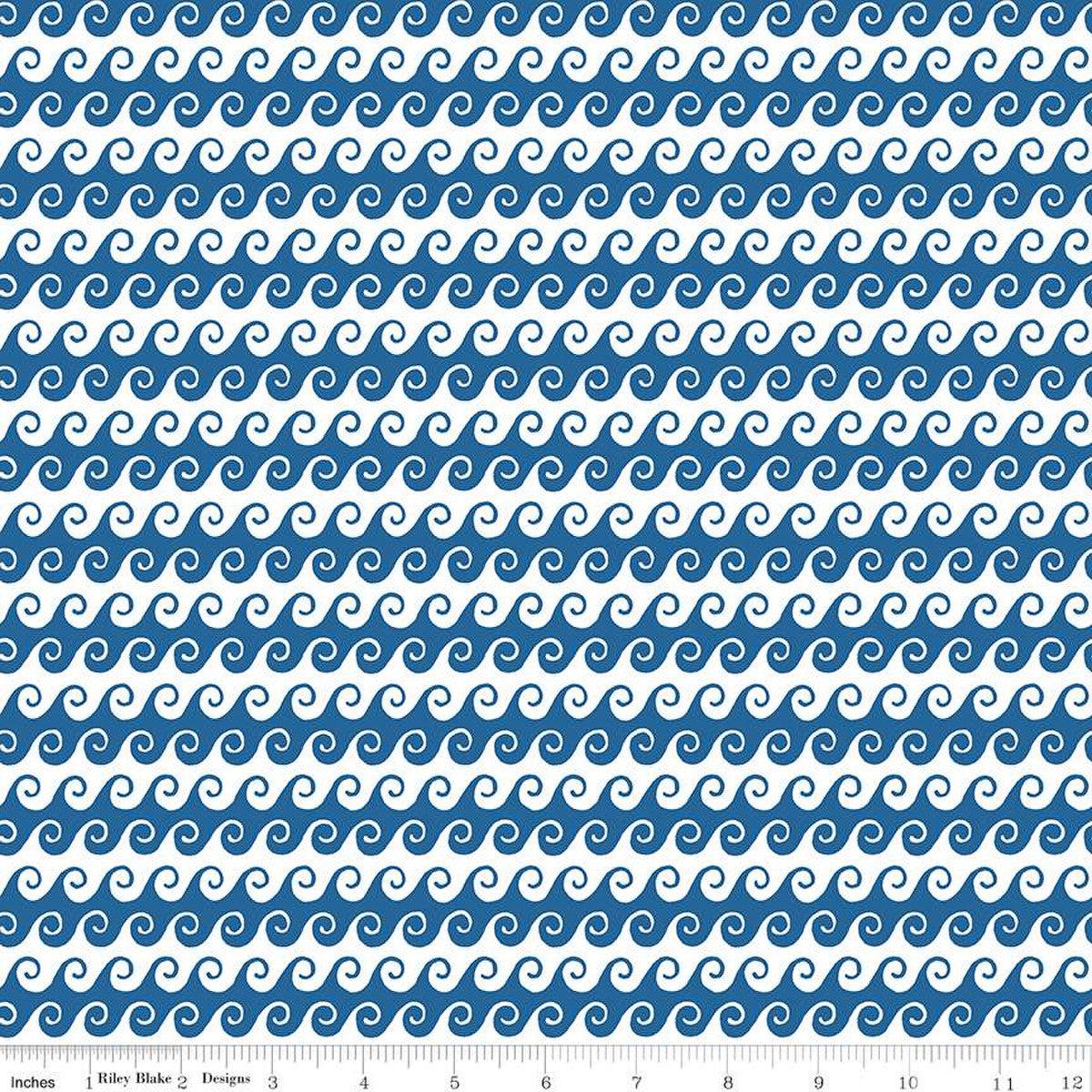 Free as the Ocean Waves Blue Cotton Fabric - 1 yard