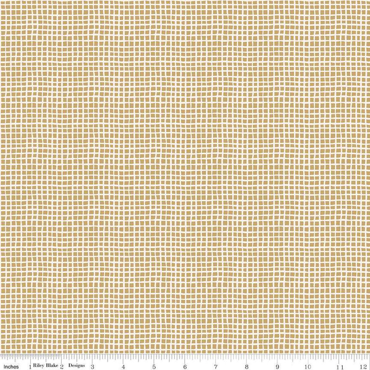 'Round the Mountain Wonky Gingham Curry Cotton Fabric - 1 yard