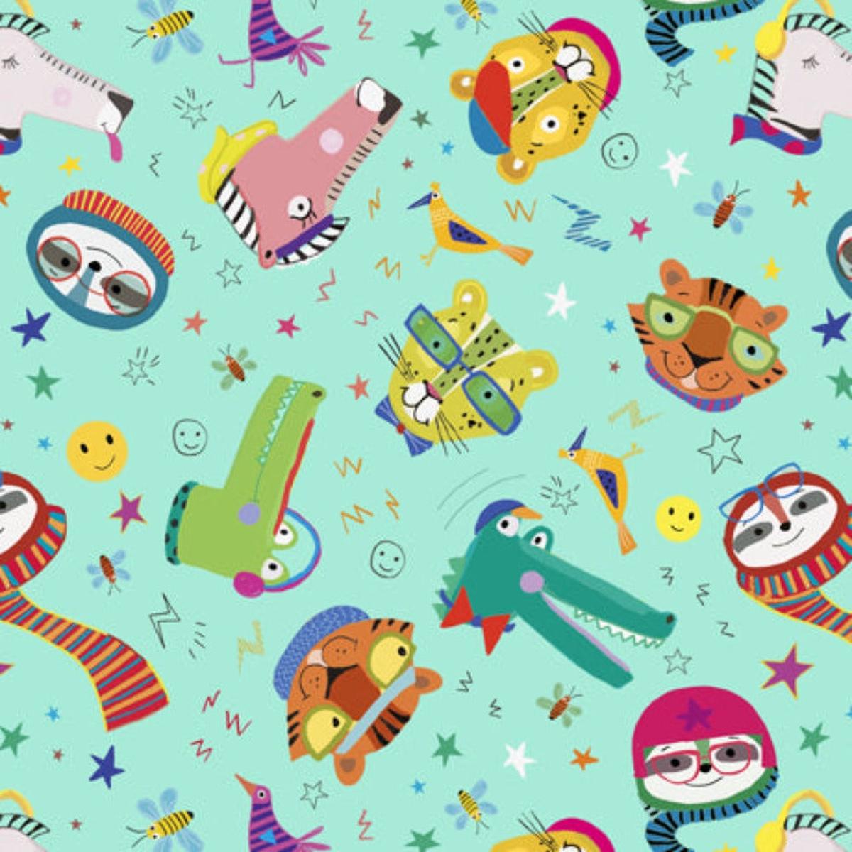 Animal Antics Blue Cotton Fabric - 1 yard