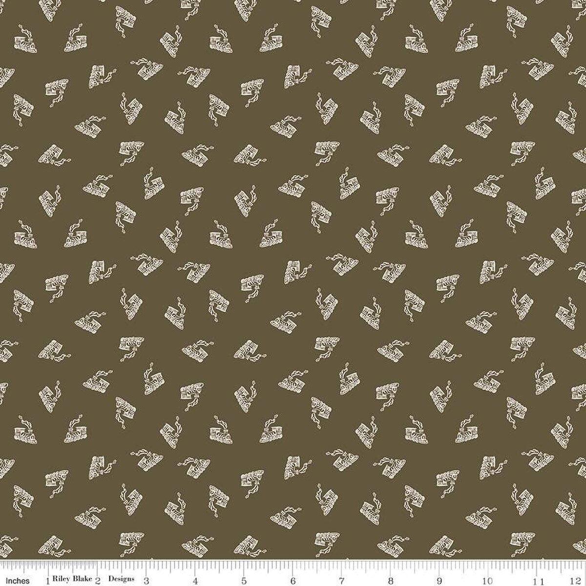 'Round the Mountain All Aboard Brown Cotton Fabric