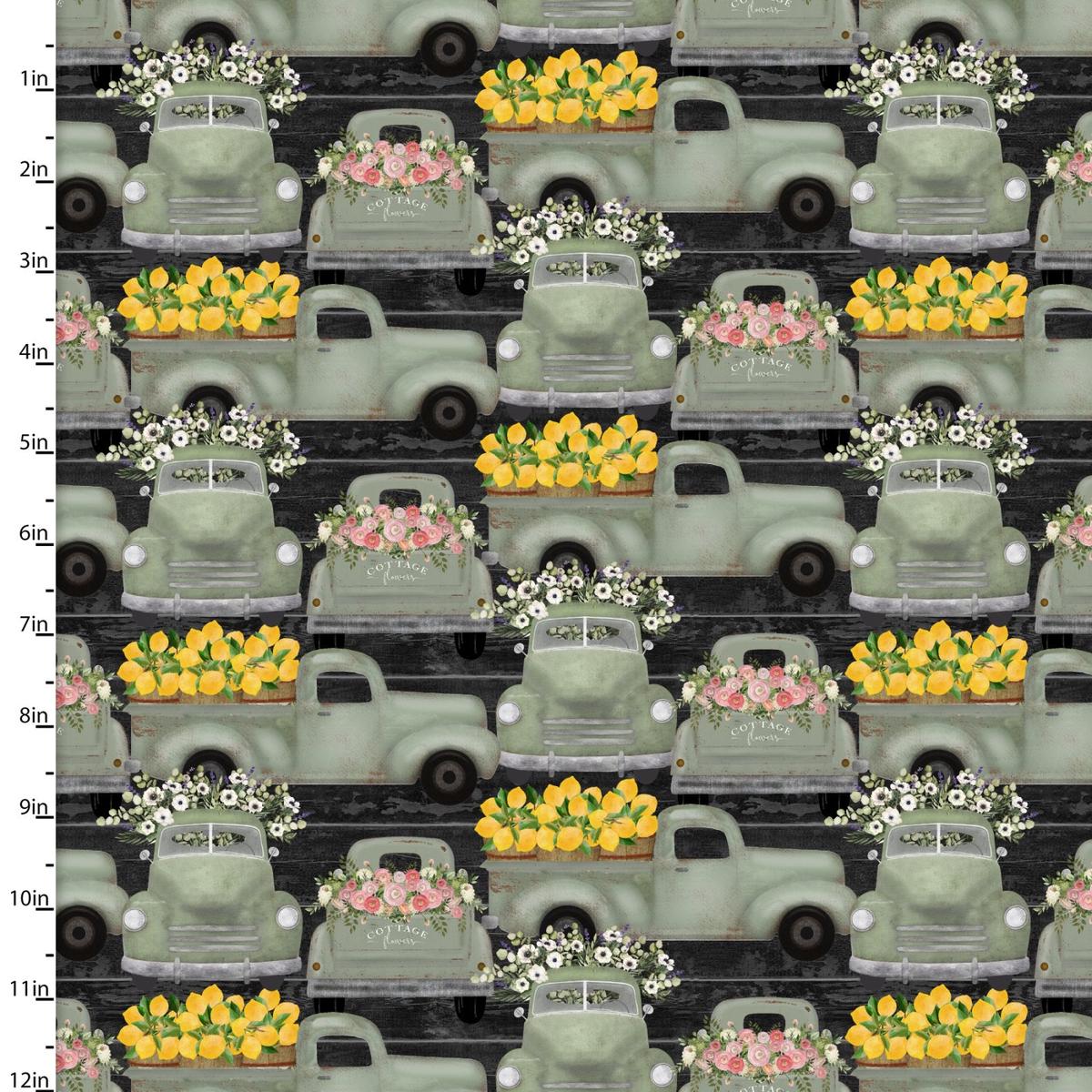 White Cottage Farm Farm Fresh Trucks Cotton Fabric - 1 yard