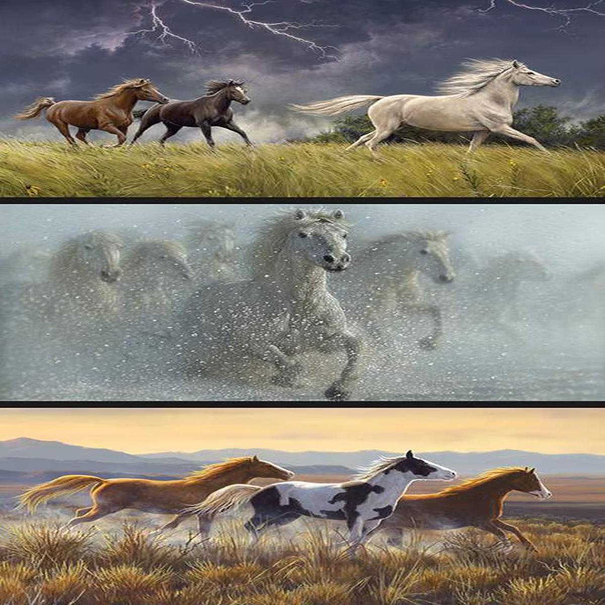 Wild Horses Pillow Cotton Panel - Panel