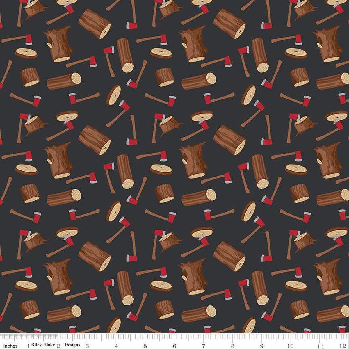 Woodsman Wood Axe Black Cotton Fabric