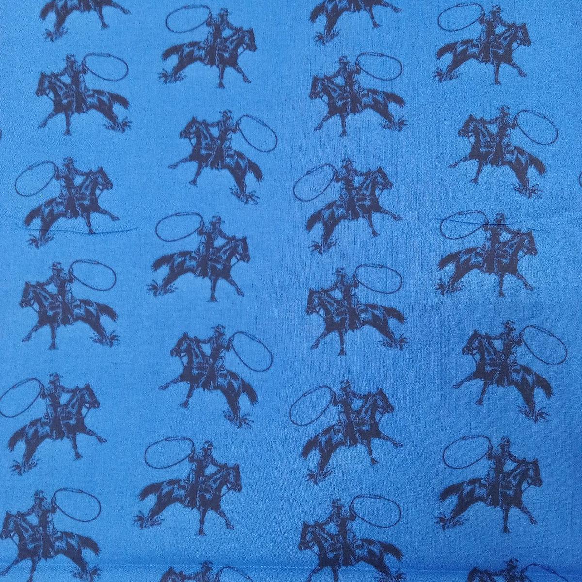 Western Rodeo Roper Blue Cotton Fabric