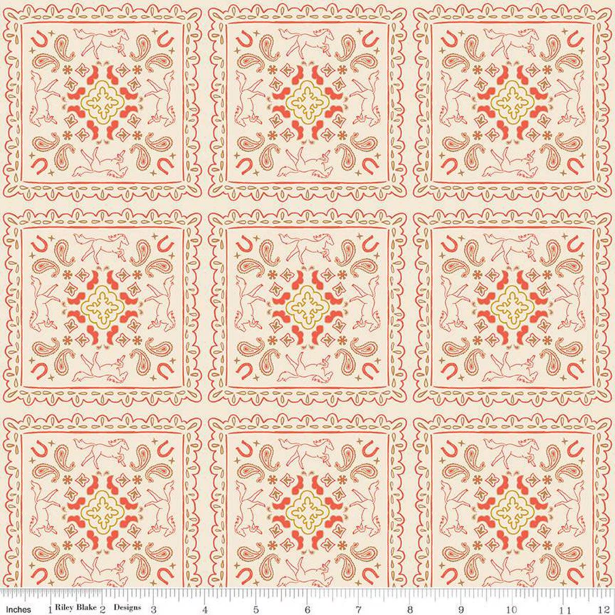 Wild Rose Bandanas Cream Cotton Fabric