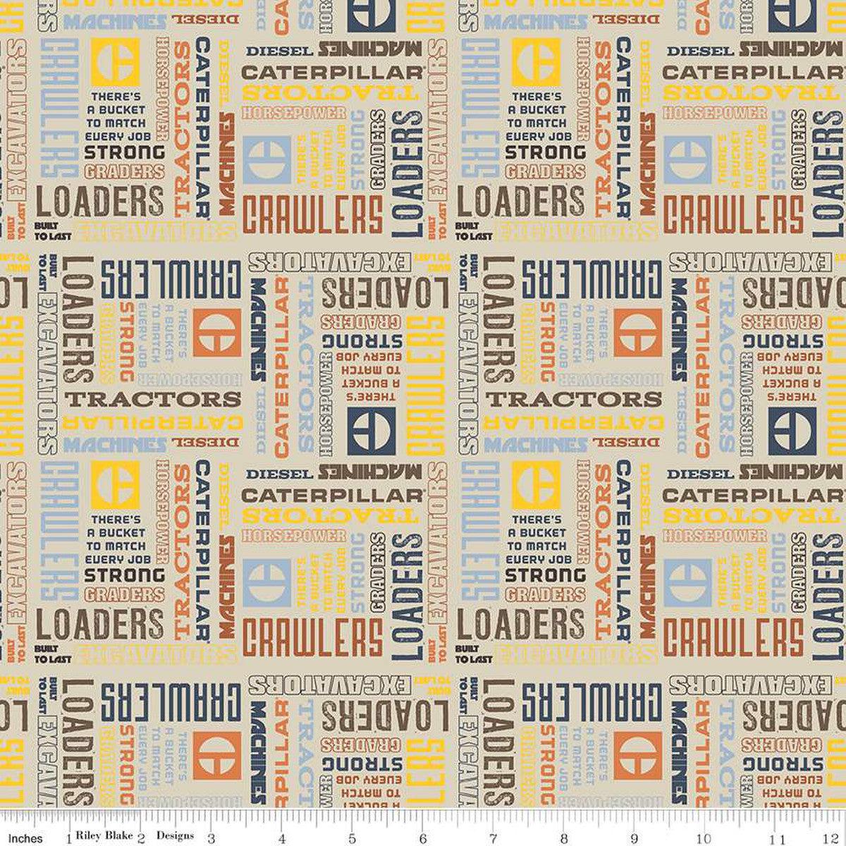 Vintage Caterpillar Text Sand Cotton Fabric