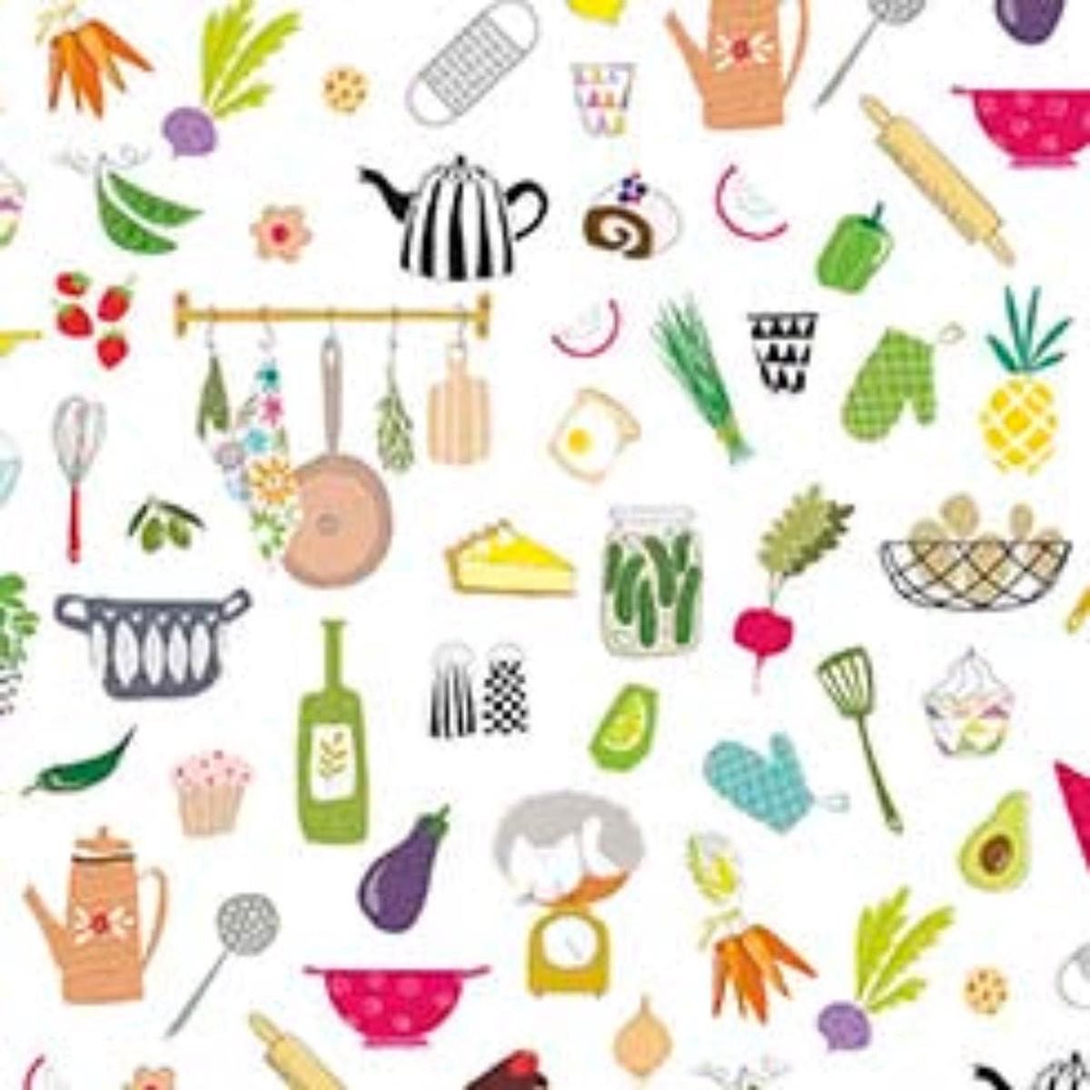 What's Cookin' White Cotton Fabric