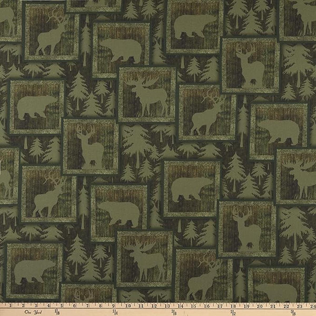 Wildlife Northern Rim Pine Tree Green Cotton Fabric