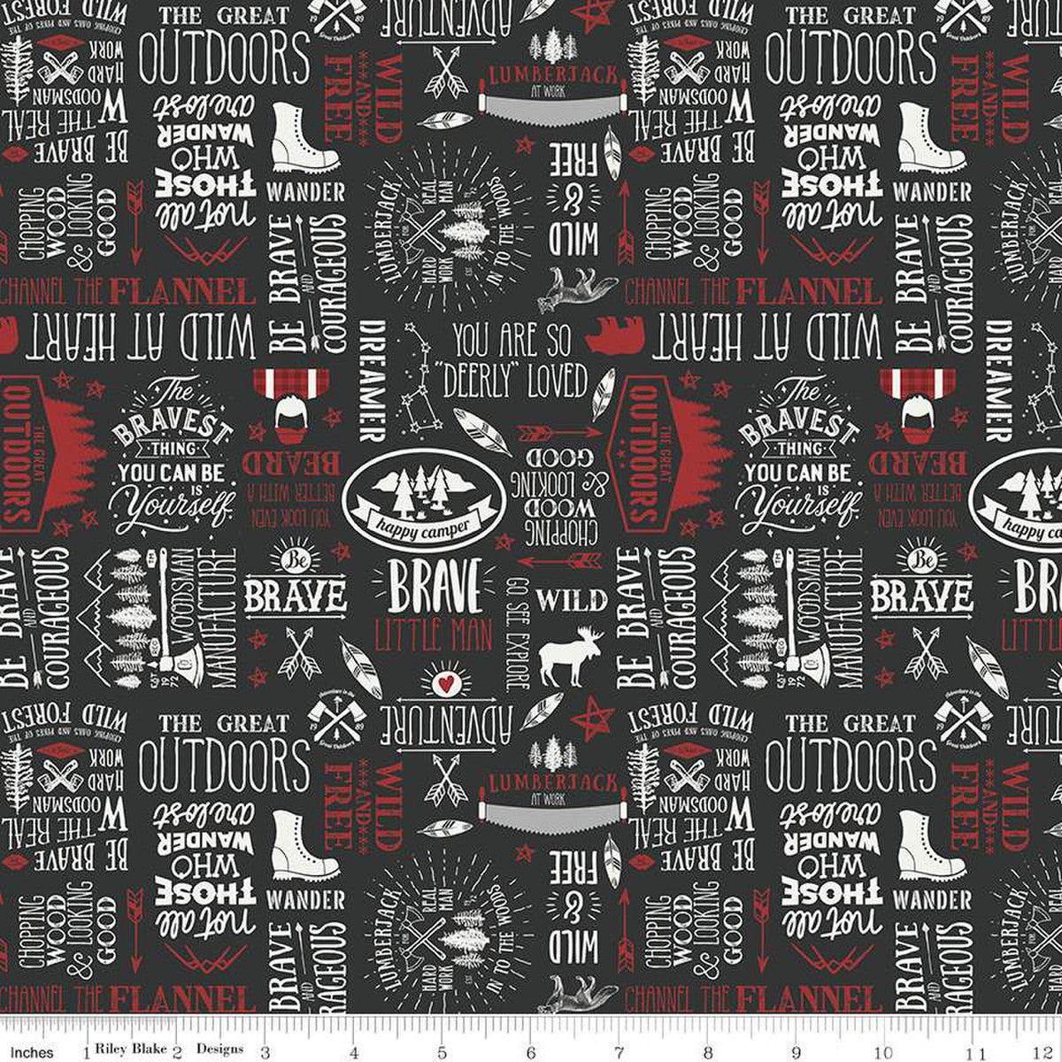 Woodsman Text Black Cotton Fabric - 1 yard