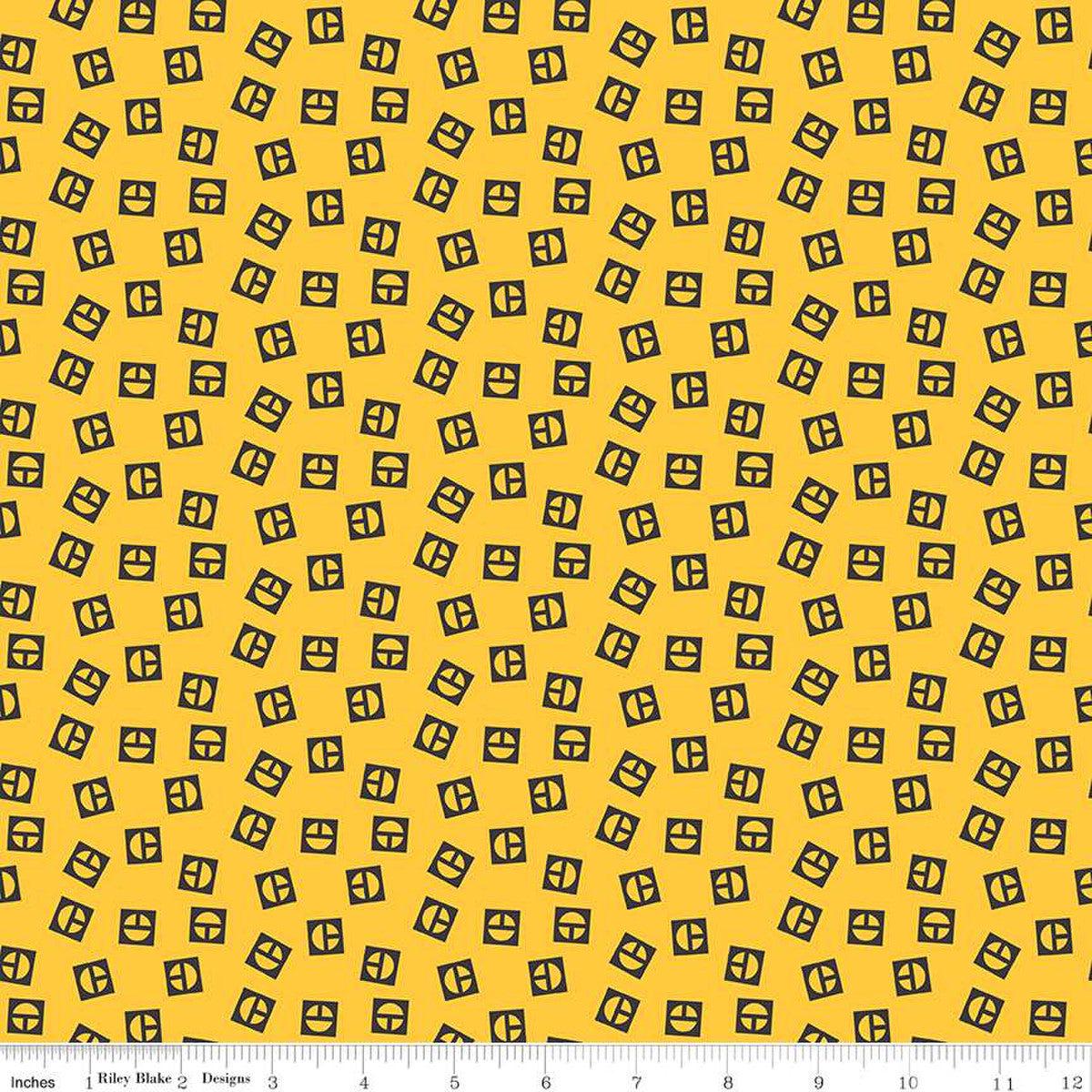 Vintage Caterpillar Vintage Logo Toss Yellow Cotton Fabric - 1 yard