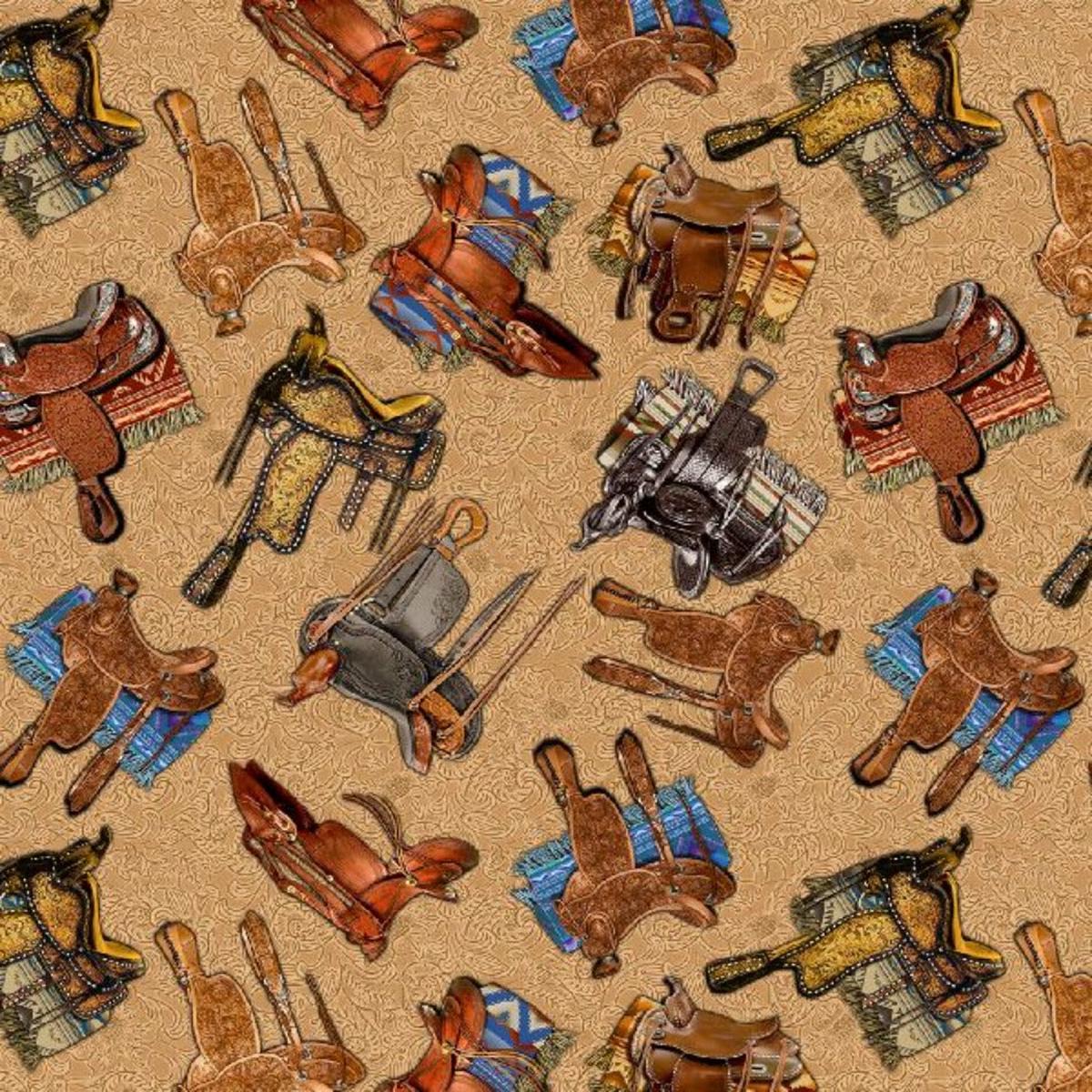 Big Sky Country Saddles Caramel Cotton Fabric - 1 Yard