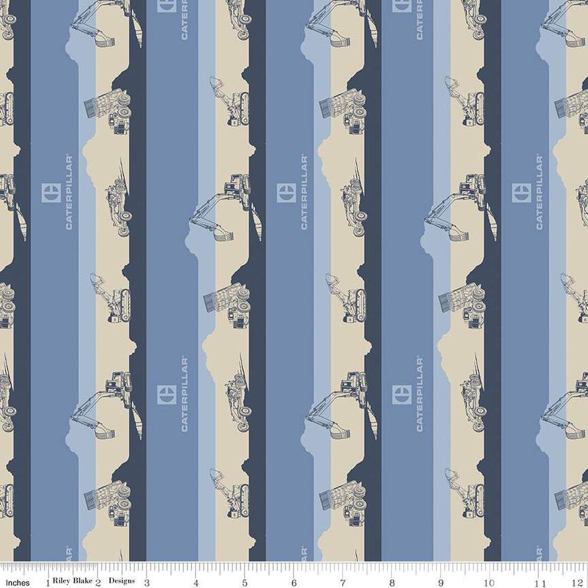 Vintage Caterpillar Stripe Blue Cotton Fabric - 1 yard