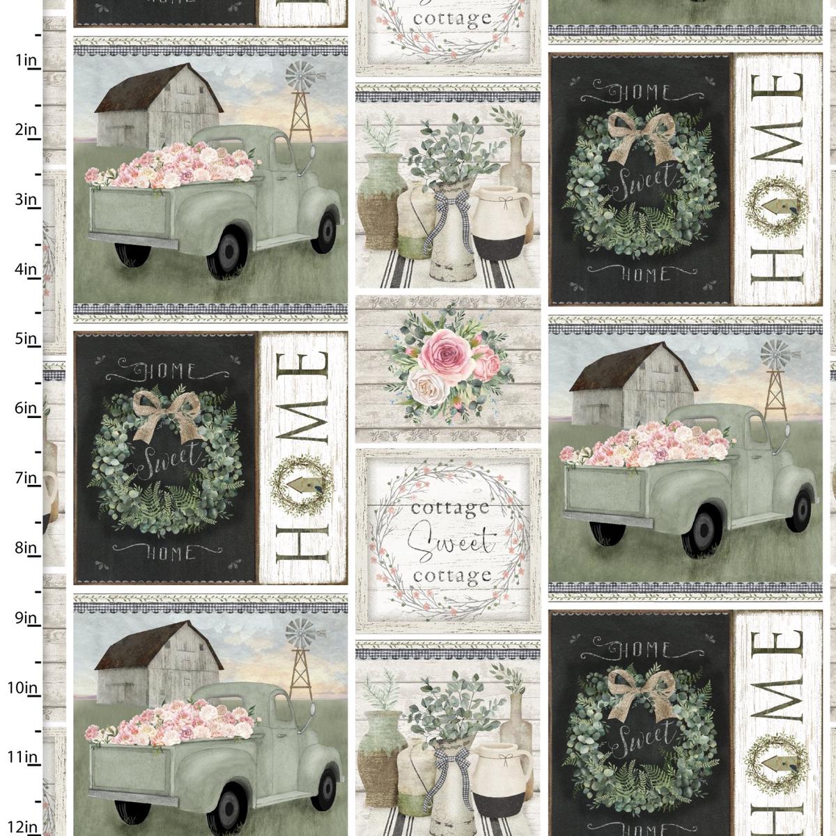 White Cottage Farm Farmhouse Patch Cotton Fabric