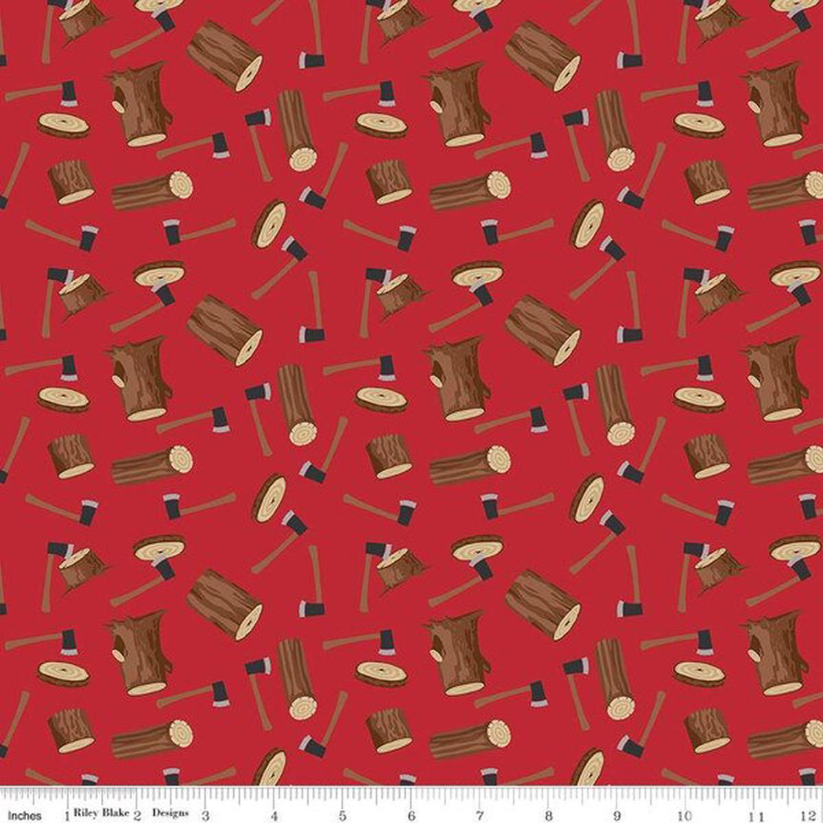 Woodsman Wood Axe Red Cotton Fabric - 1 yard