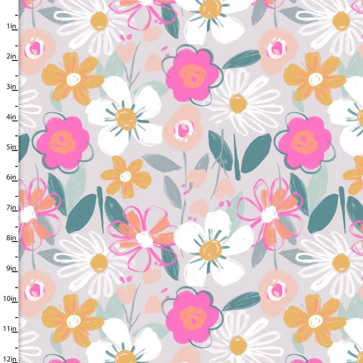 Zebra Dazzle Floral Scatter Gray Cotton Fabric - 1 Yard
