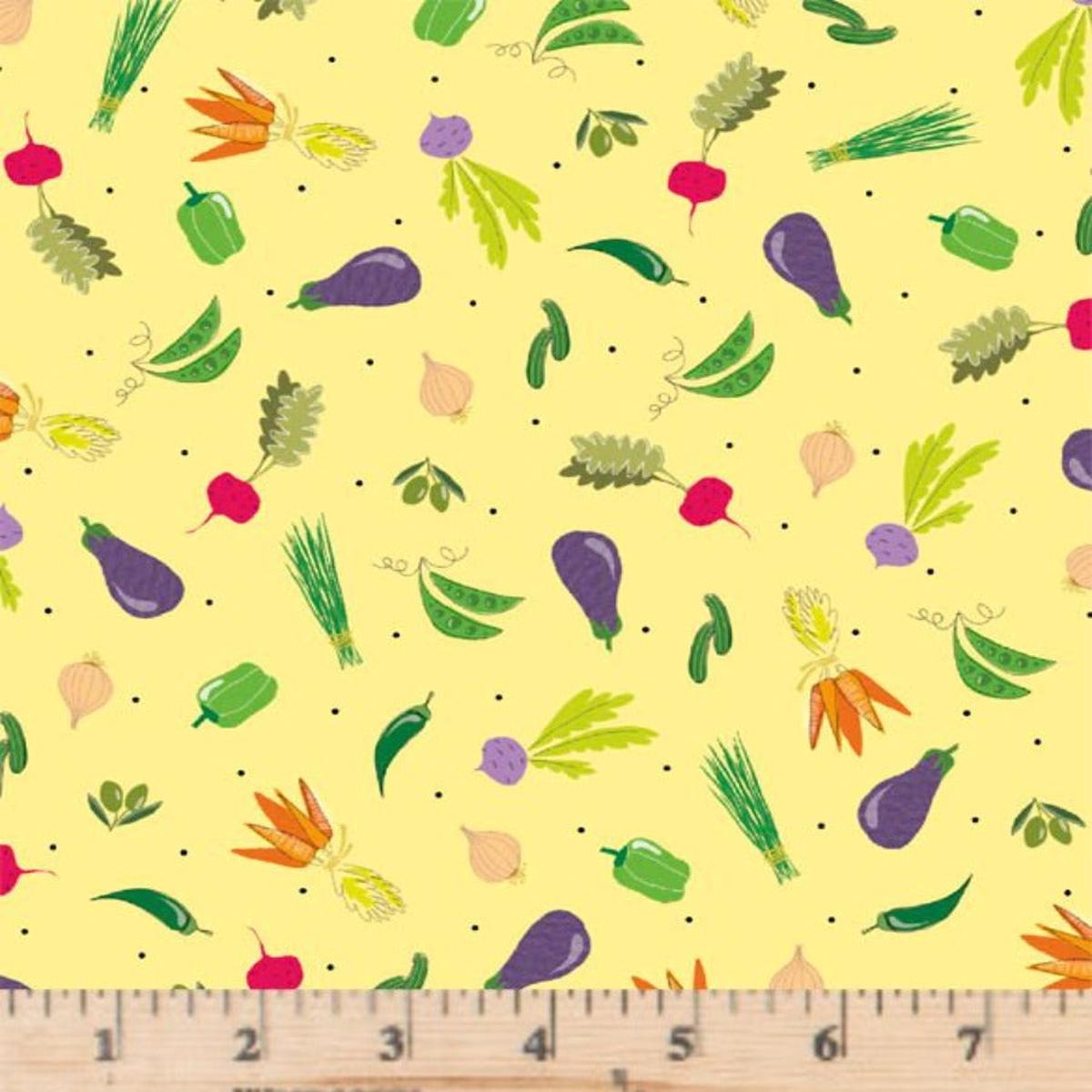 What's Cookin' Veggies Yellow Cotton Fabric - 1 yard