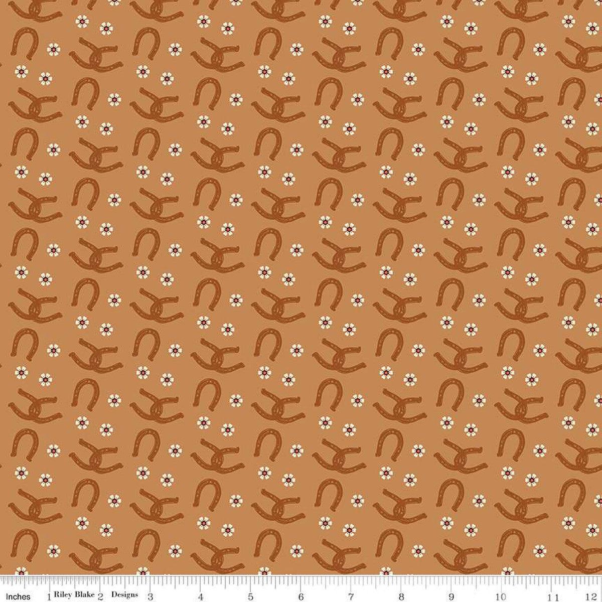 Wild Rose Horseshoes Sienna Cotton Fabric