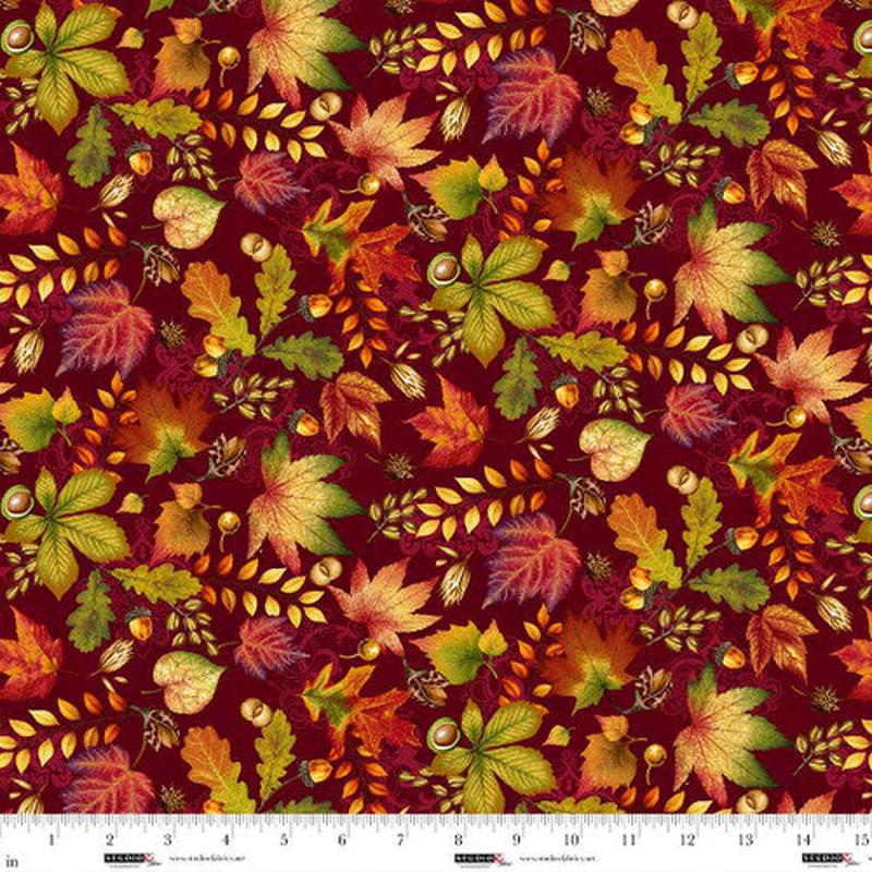 Autumn Fields Autumn Leaves Burgundy Art Loft Studio E Cotton Fabric SE-8369-89 1