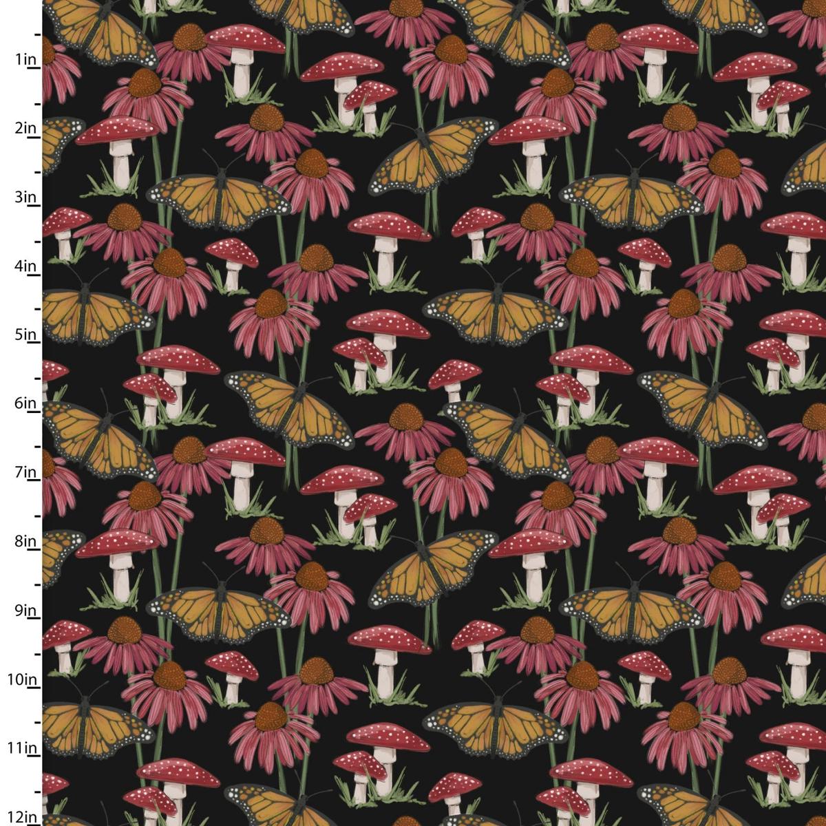 Autumn Meadow Flowers Of The Black Cotton Fabric - 1 yard