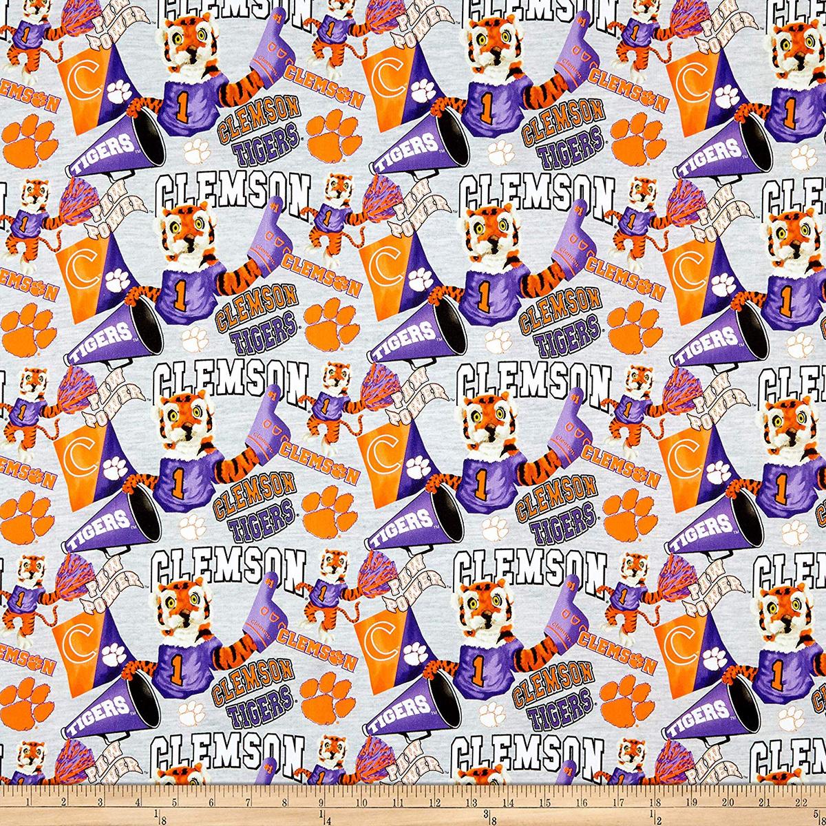 Clemson Tigers NCAA Collegiate Mascot Heather Gray Sykel Cotton Fabric CLEM-1164