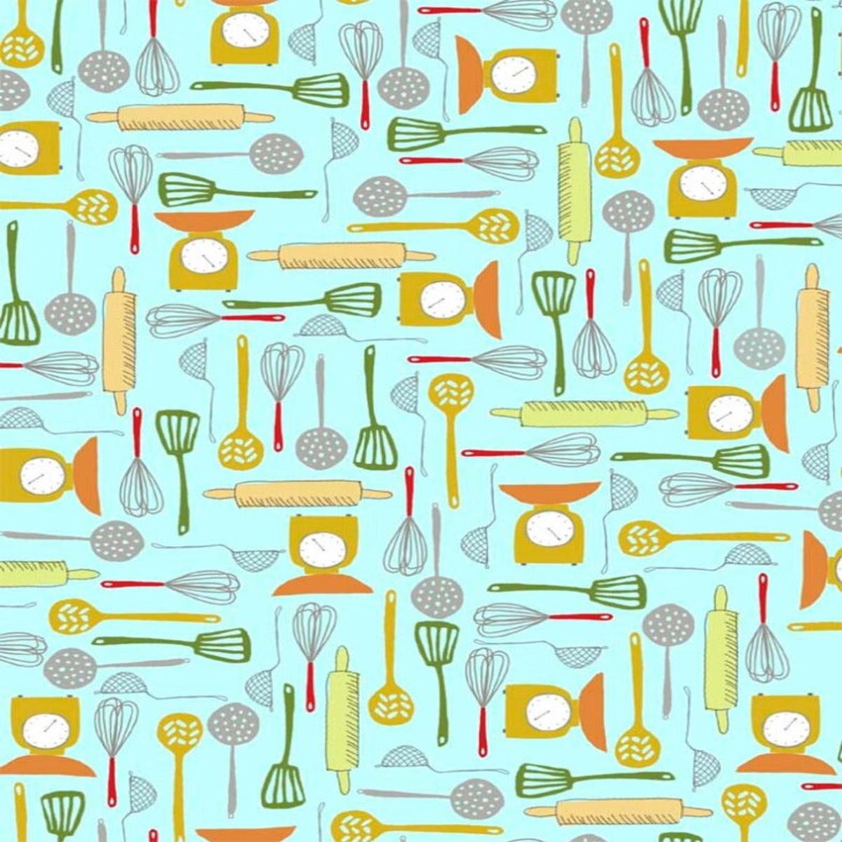What's Cookin' Utensils Blue Cotton Fabric