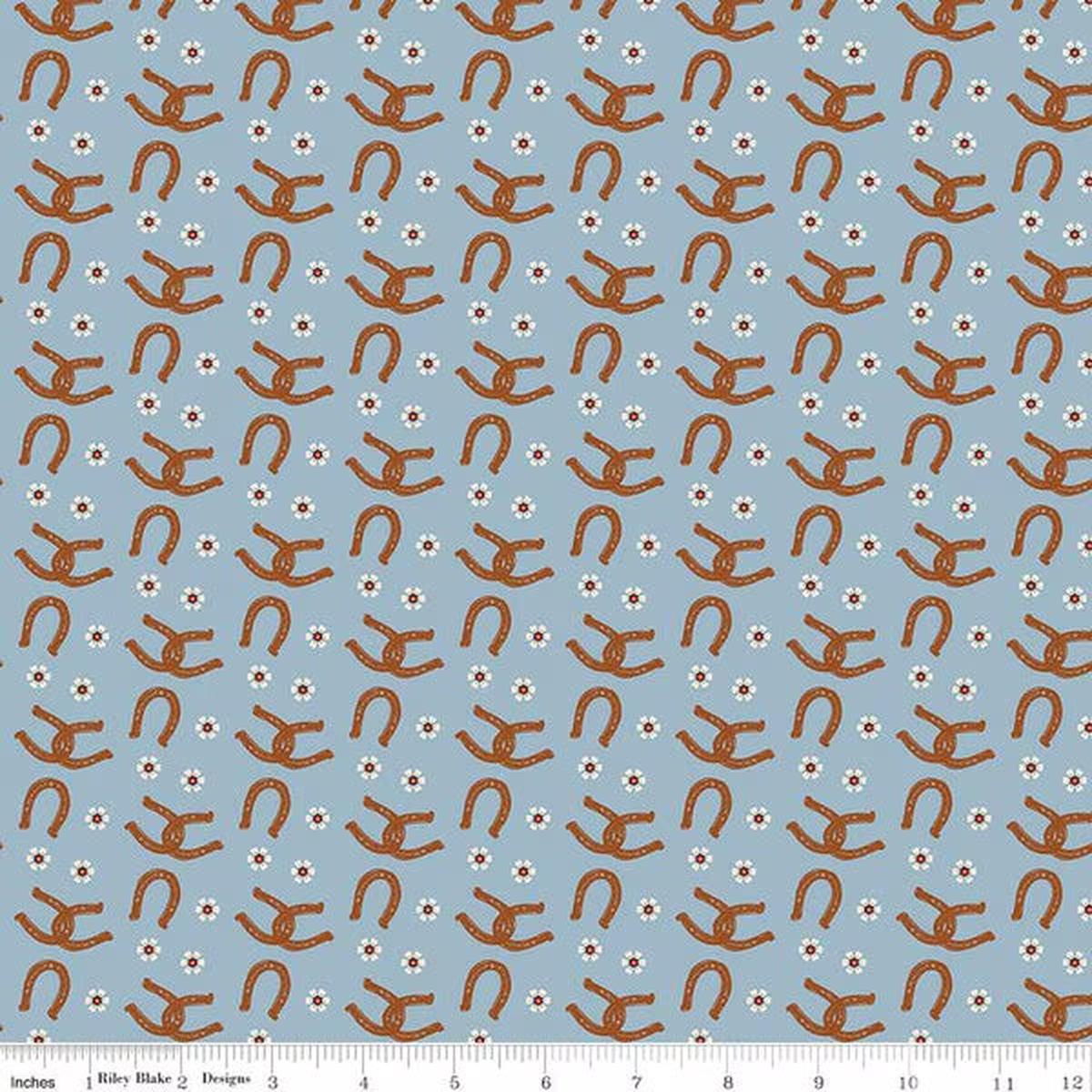 Wild Rose Horseshoes Blue Cotton Fabric - 1 yard