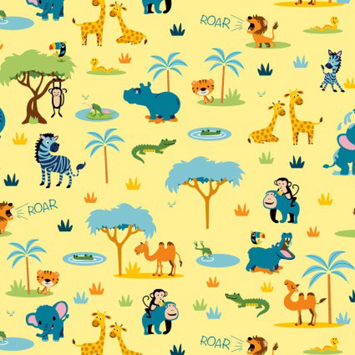 Zooville Swinging Safari Yellow Cotton Fabric