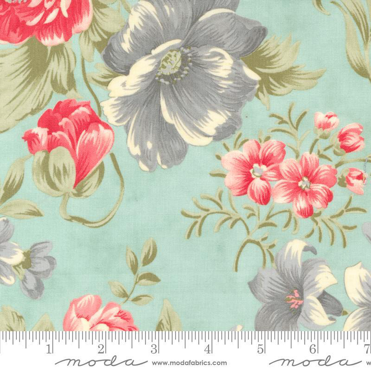 Collections a Cause Etchings Bold Blossoms Large Floral Aqua Blue Howard Marcus 3 Sisters Moda Cotton Fabric