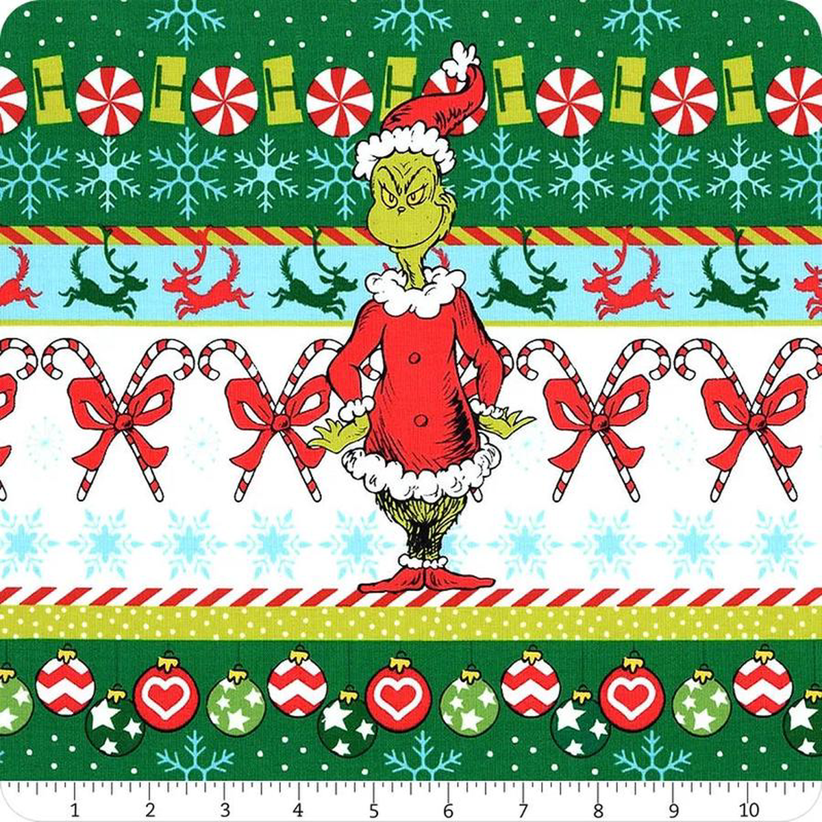 How the Grinch Stole Christmas Stripes White Dr Seuss Enterprises Robert Kaufman Cotton Fabric RK-ADE-73330-1