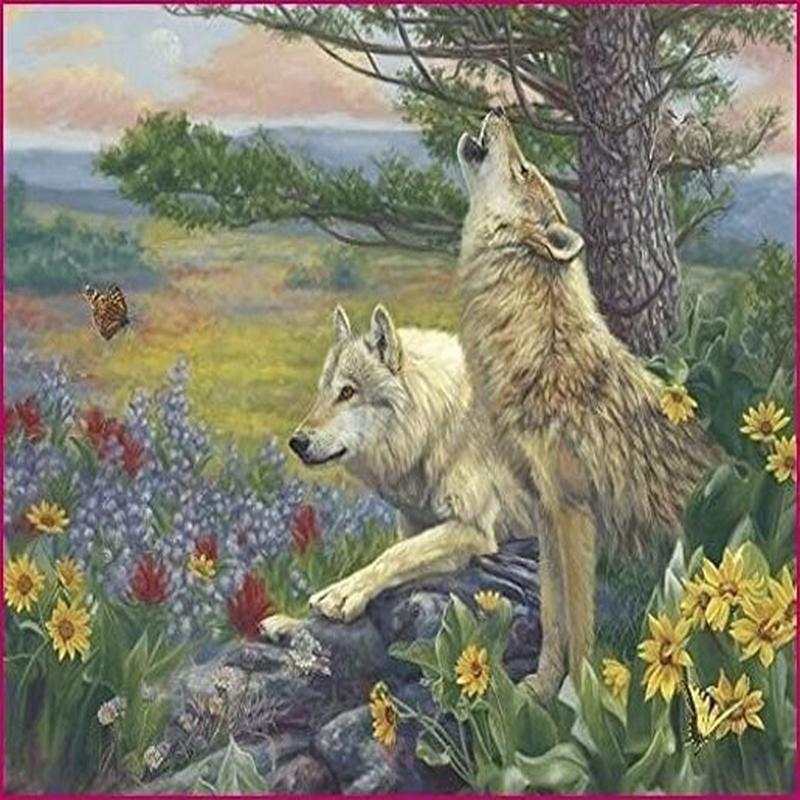 Wolves Spring Flowers Forest Scene 36" Panel David Textiles Cotton Fabric DT-AL-4776-0C-1 Multi 1