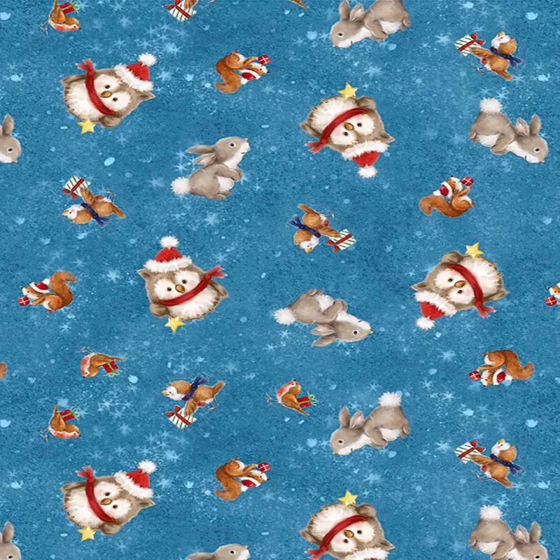 Woodland Gifts Critter Toss Blue Makiko Wilmington Prints Cotton Fabric WP-3043-45167-411