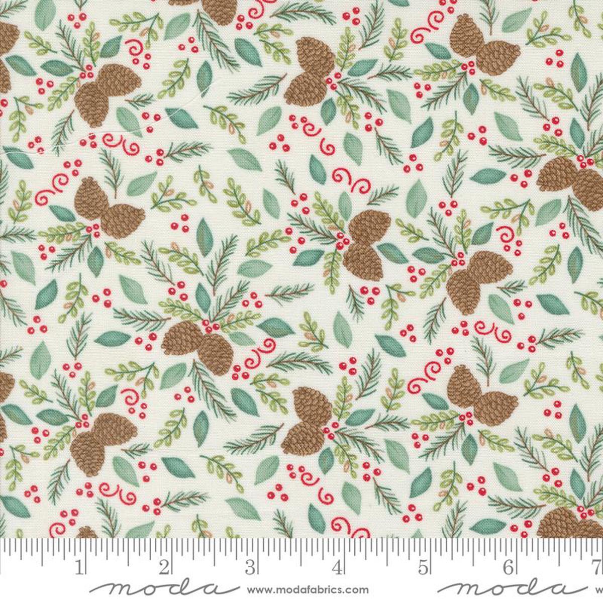 Woodland Winter Pinecones Foliage Snowy White Deb Strain Moda  Cotton Fabric 1