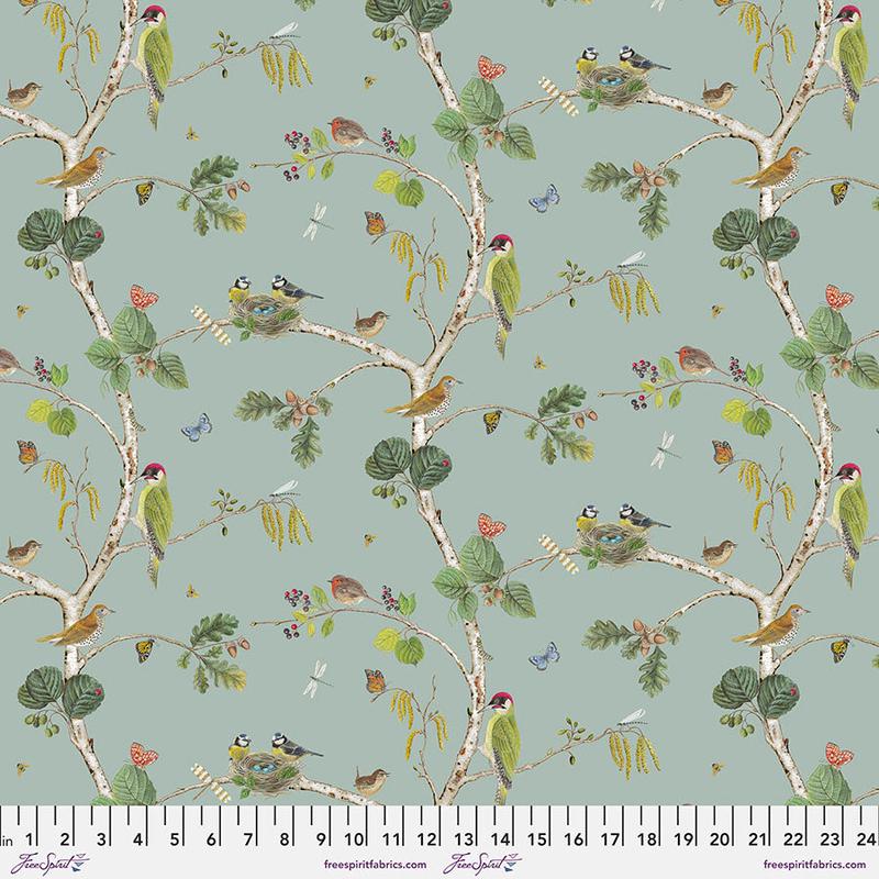 Woodland Blooms Woodland Chorus Sky Sanderson Free Spirit Cotton Fabric