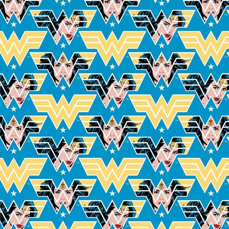 Wonder Woman 1984 Face Crop Blue Camelot Cotton Fabric CF-23400823-02 1/2
