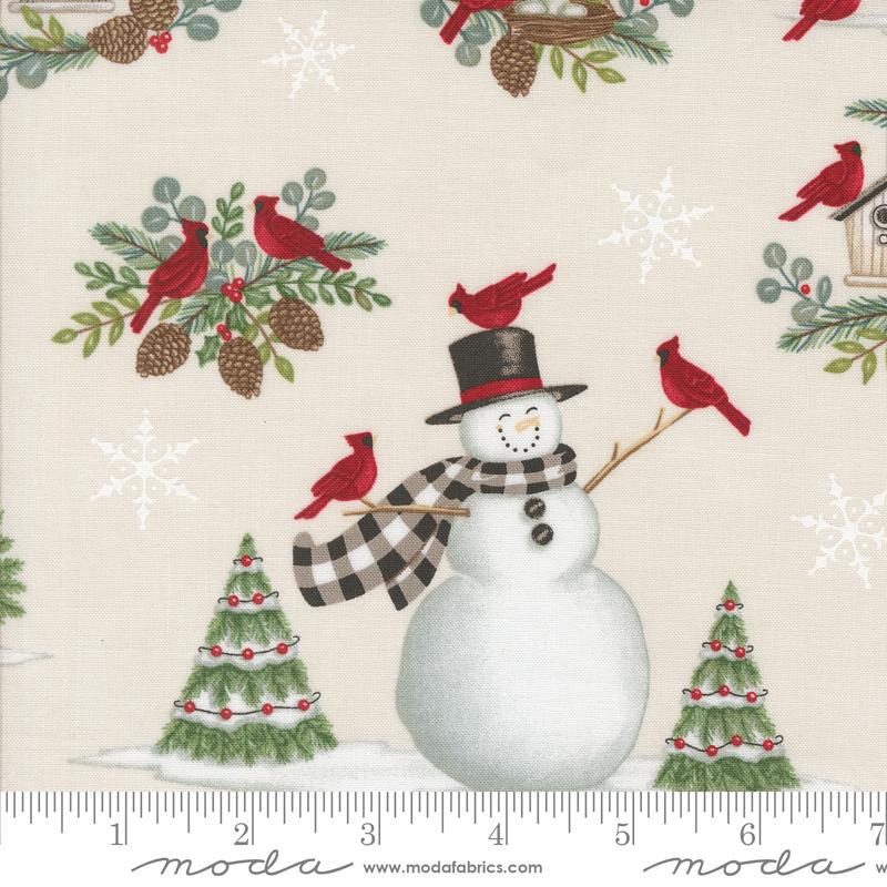 Winter Friends Snowman and Cardinal Allover Trees Snowy White Multi Deb Strain Moda Cotton Fabric MD-56130-11 1/2
