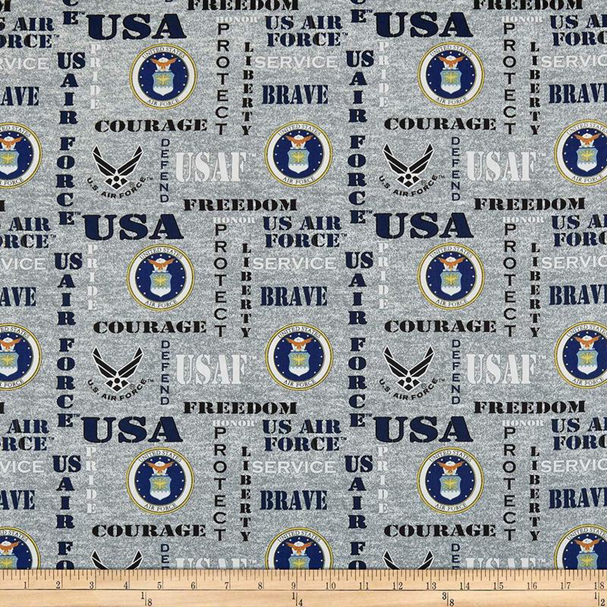 Air Force Military Armed Forces Liberty Freedom Brave Seal Heather Allover Cotton Fabric 1181-AF