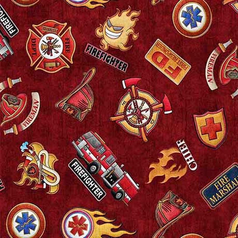 5 Alarm Shields Brick  Dan Morris Quilting Treasures Cotton Fabric 1
